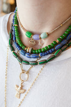 Green Watermelon Chevron African Glass Bead Necklace