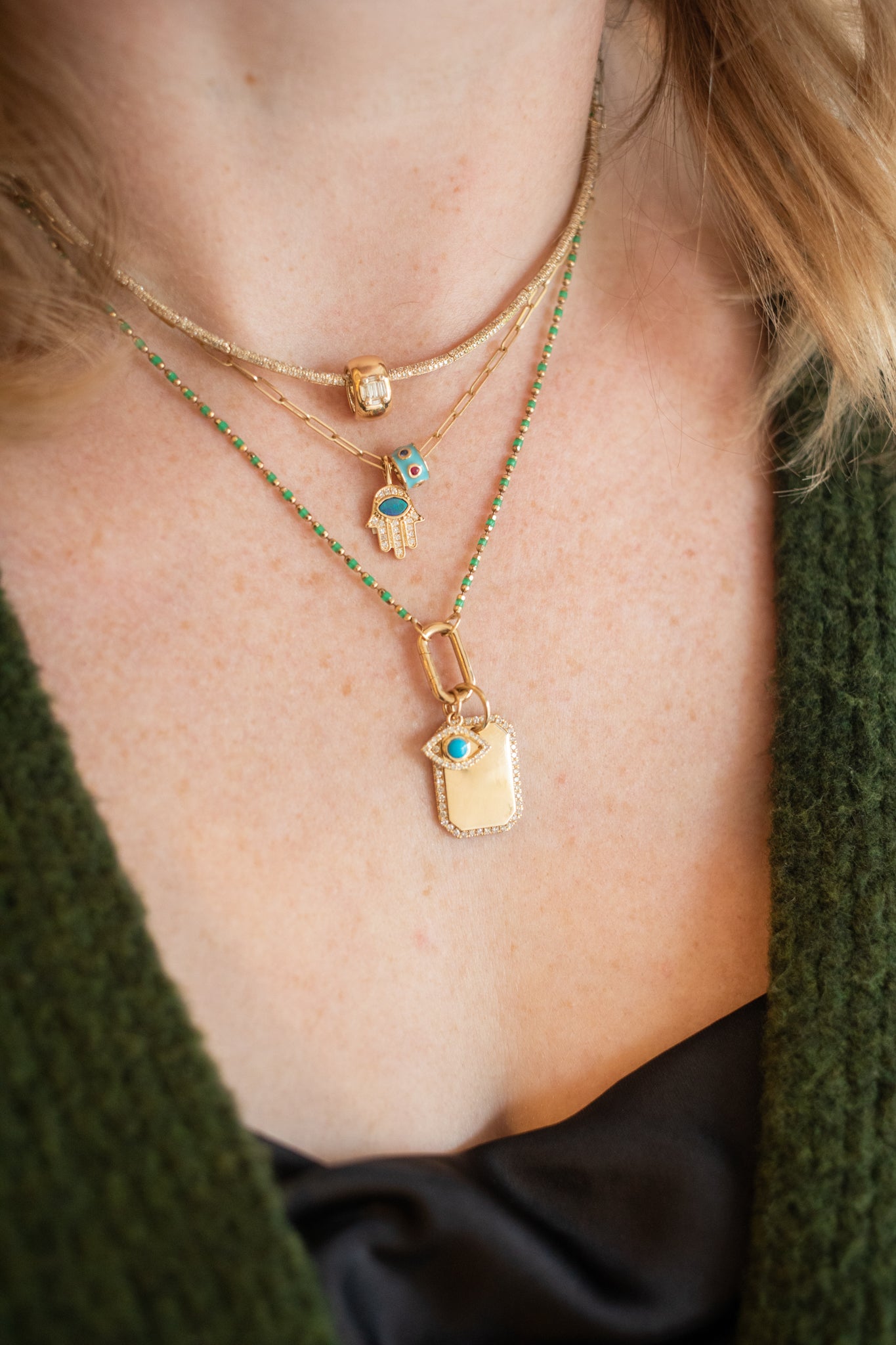 14K Gold Opal Diamond Hamsa Charm