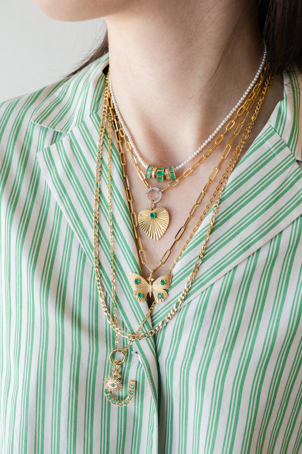 14K Yellow Gold Emerald Horseshoe Charm