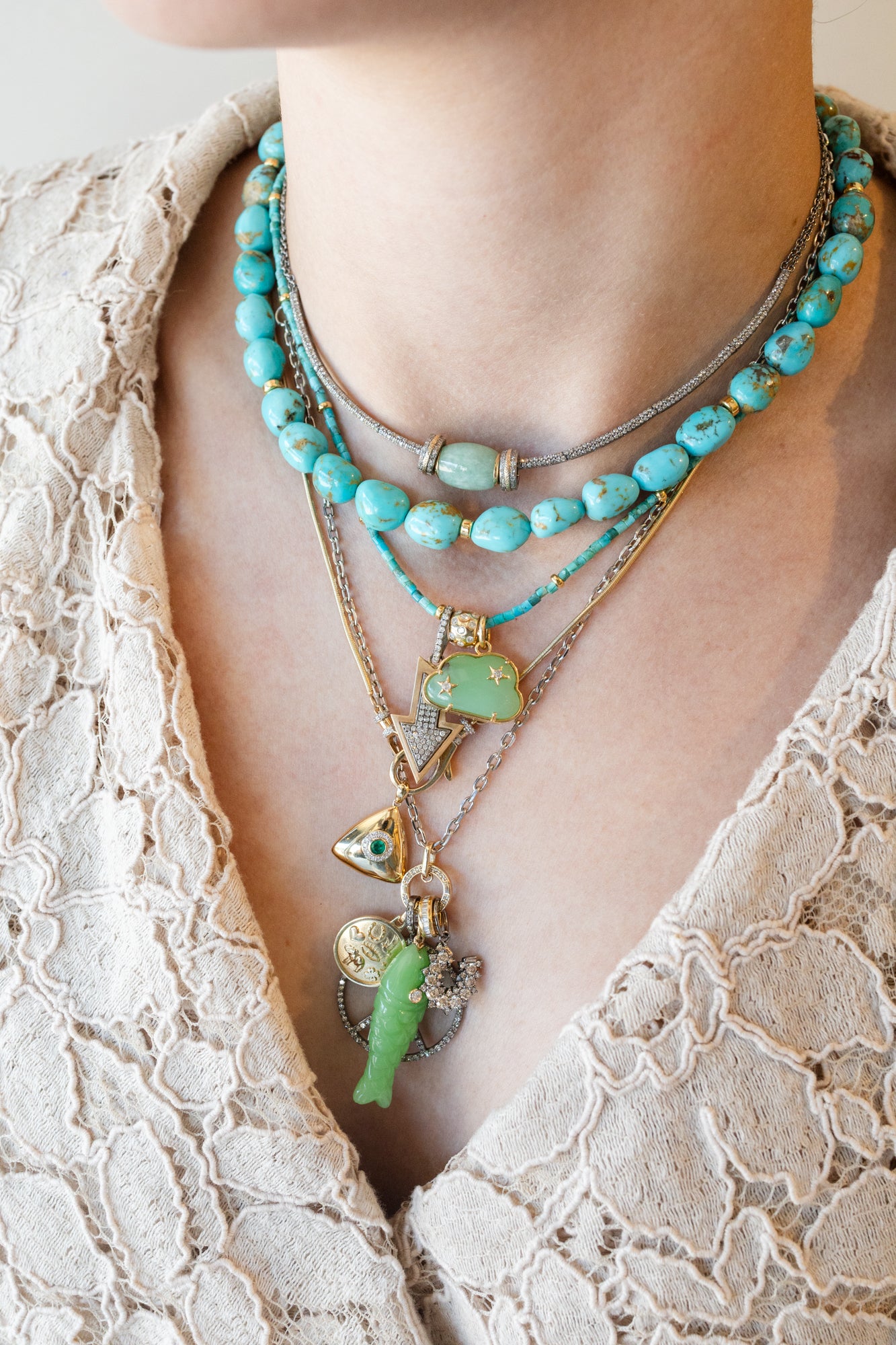 Kingman Turquoise Oval Rondelle Necklace