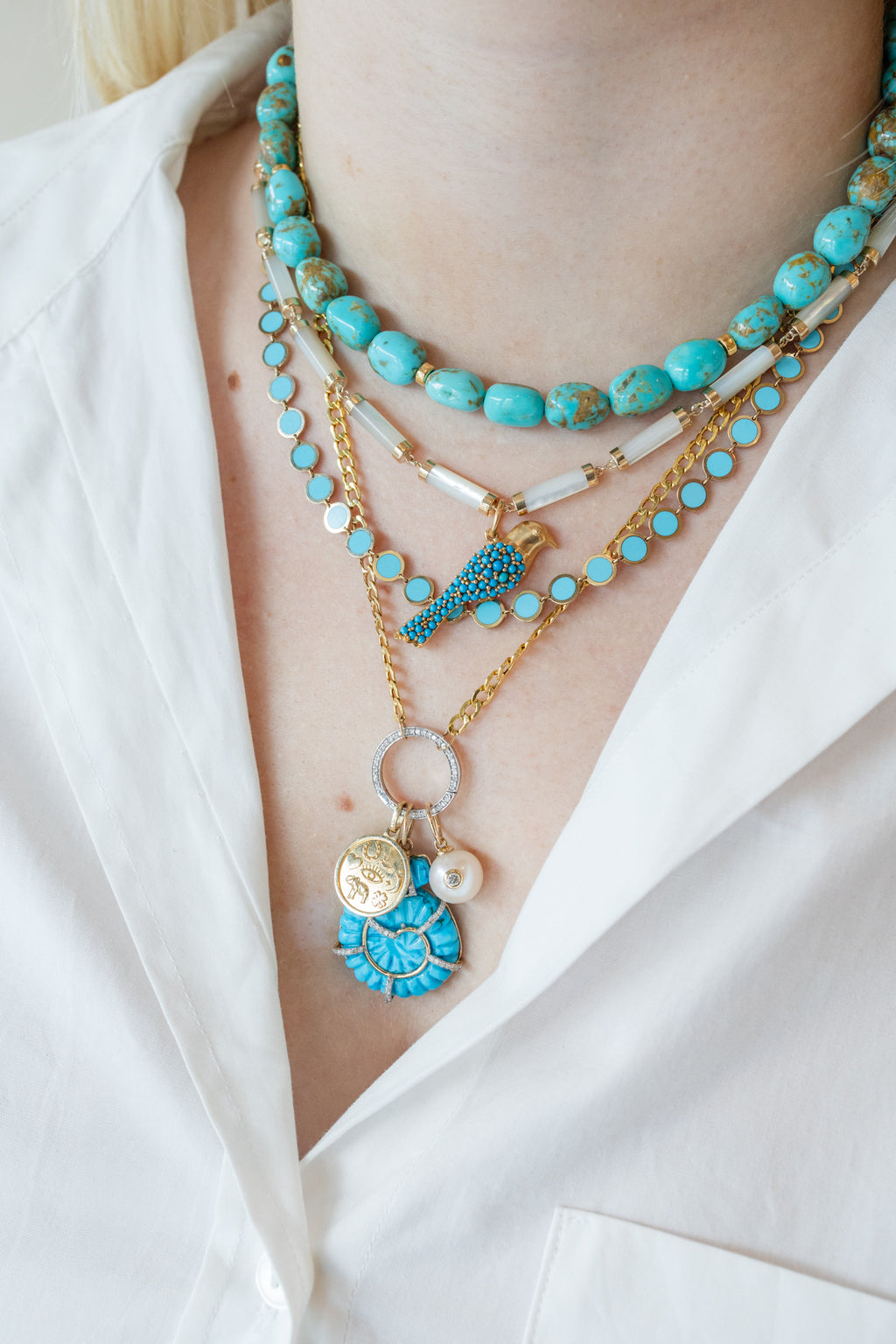16" 14K Gold Mother of Pearl Tube Necklace