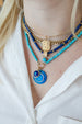 14K Gold Blue Carved Cat's Eye Diamond Flower Pendant