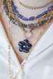 14K Gold Carved Iolite Flower Pendant