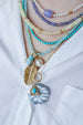 14K Gold Diamond Sky Blue Carved Cat's Eye Flower Charm