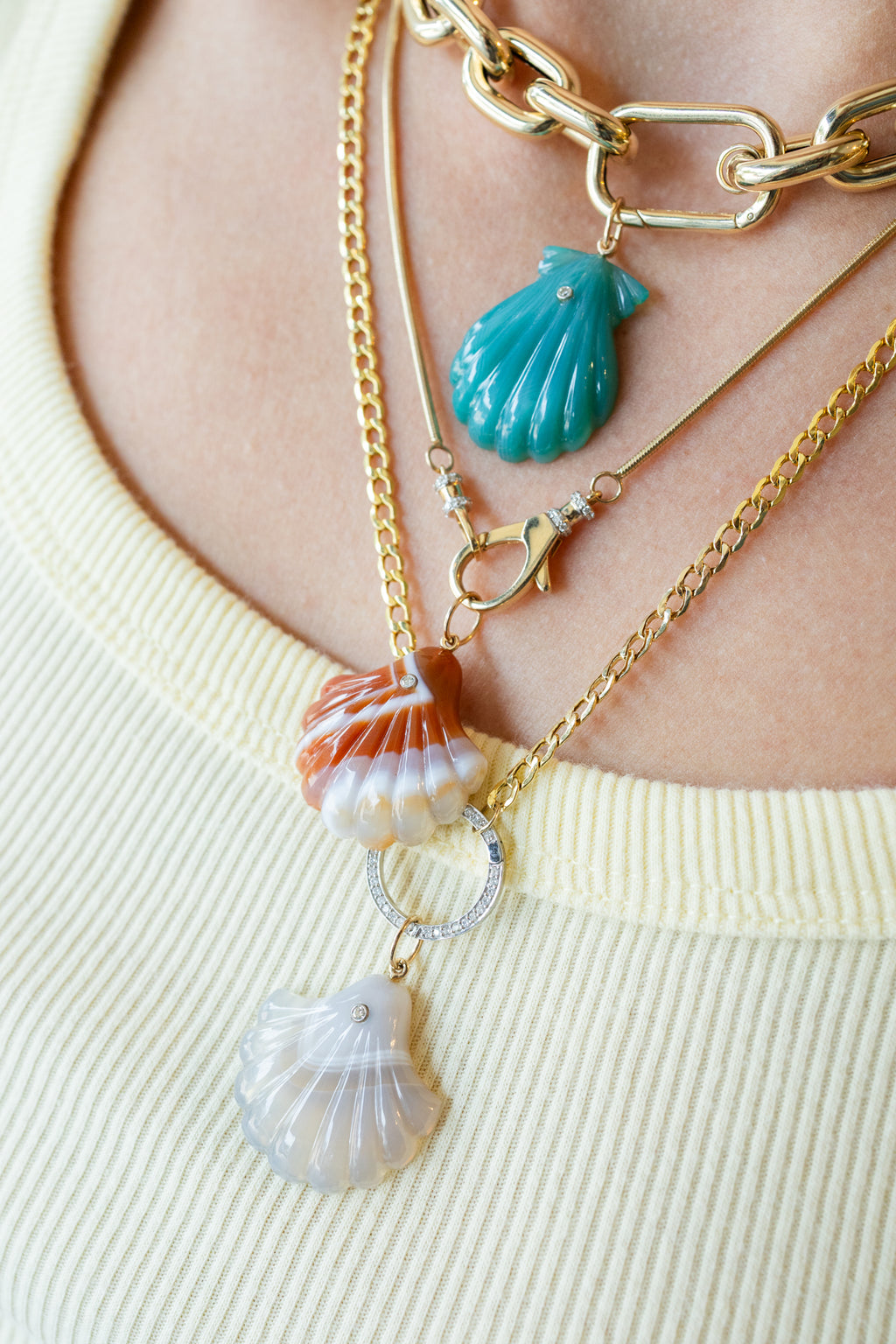 Light Gray Laguna Agate Scallop Shell Charm
