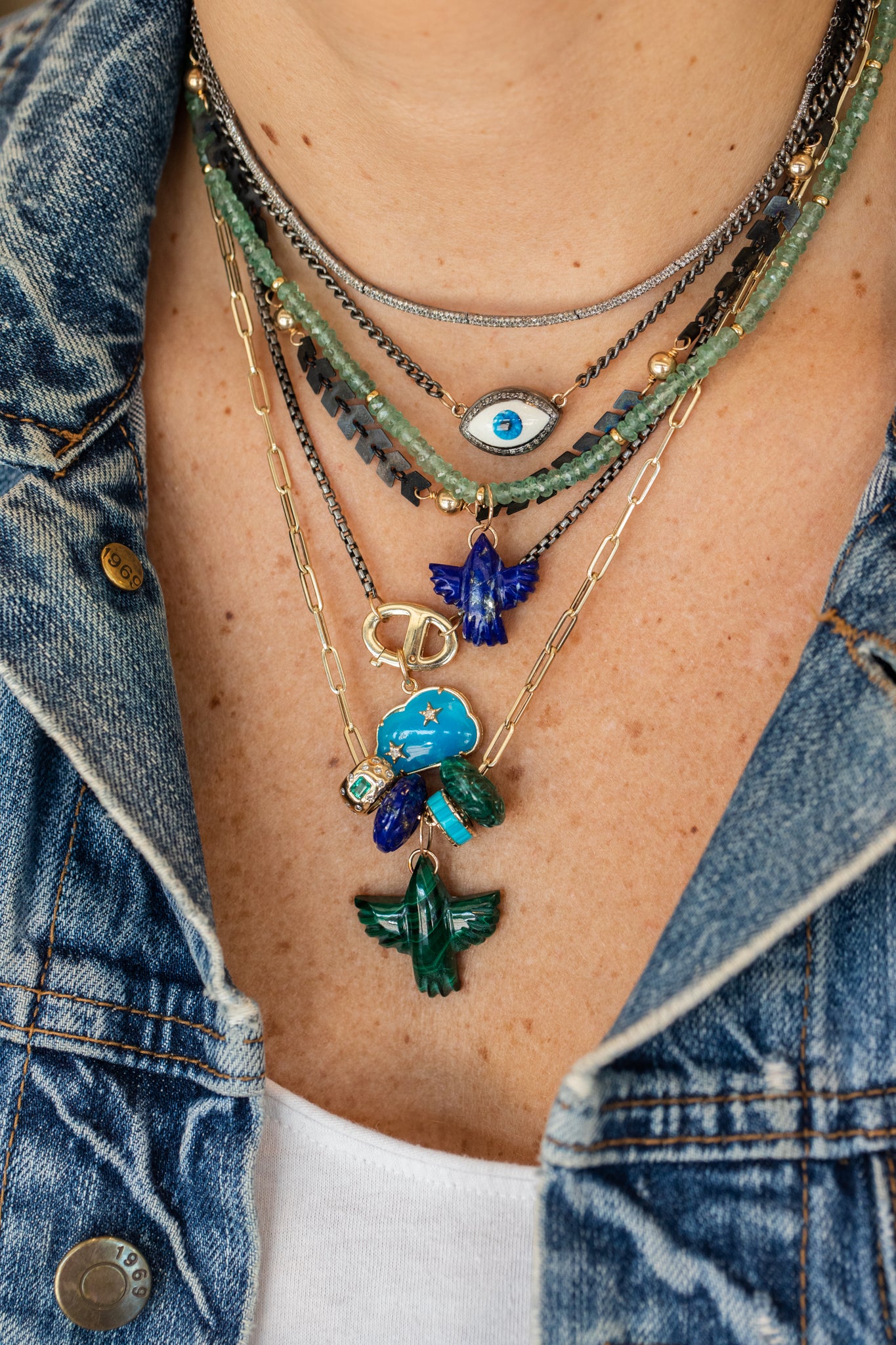 Large 14K Gold Carved Malachite Thunderbird Charm