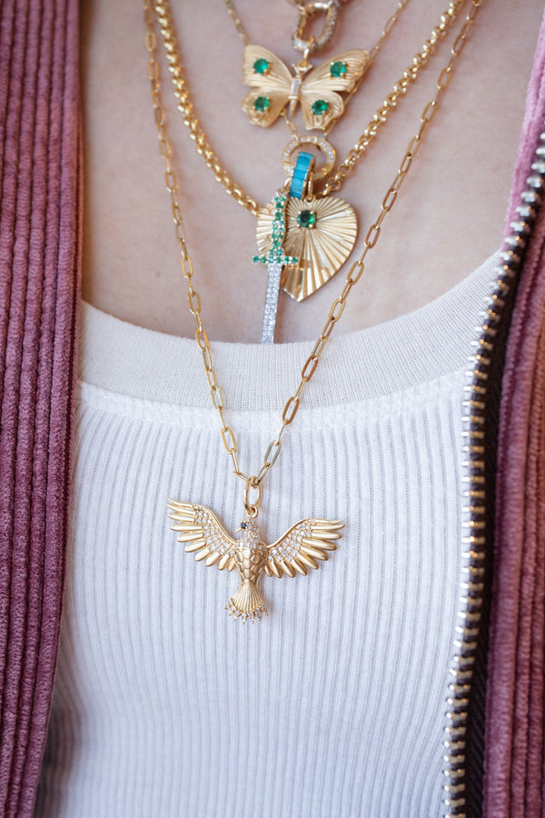 14K Matte Gold Diamond Eagle Charm