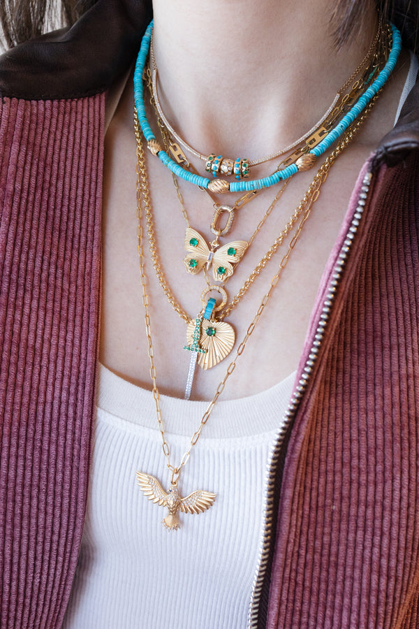 14K Gold Fanned Single Emerald Heart Charm