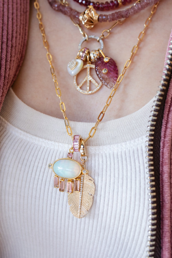 14K Gold Opal & Pink Sapphire Baguette Charm