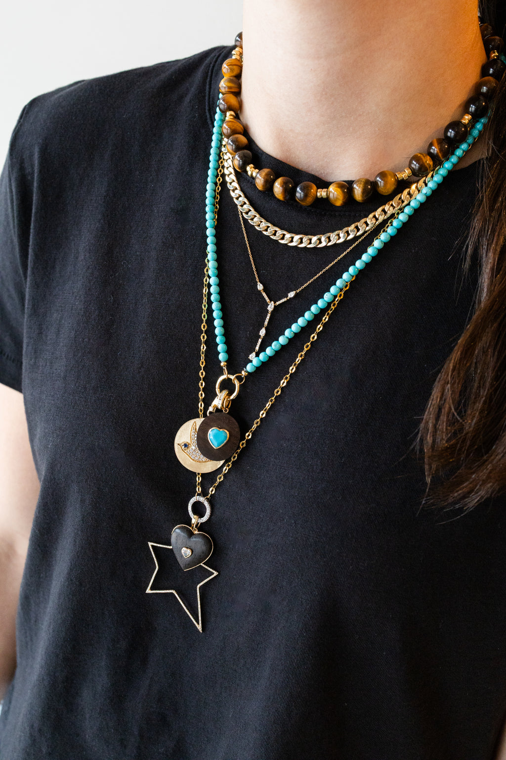14K Gold Turquoise Heart Wood Charm