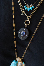 14K Gold Diamond Tanzanite Wood Charm