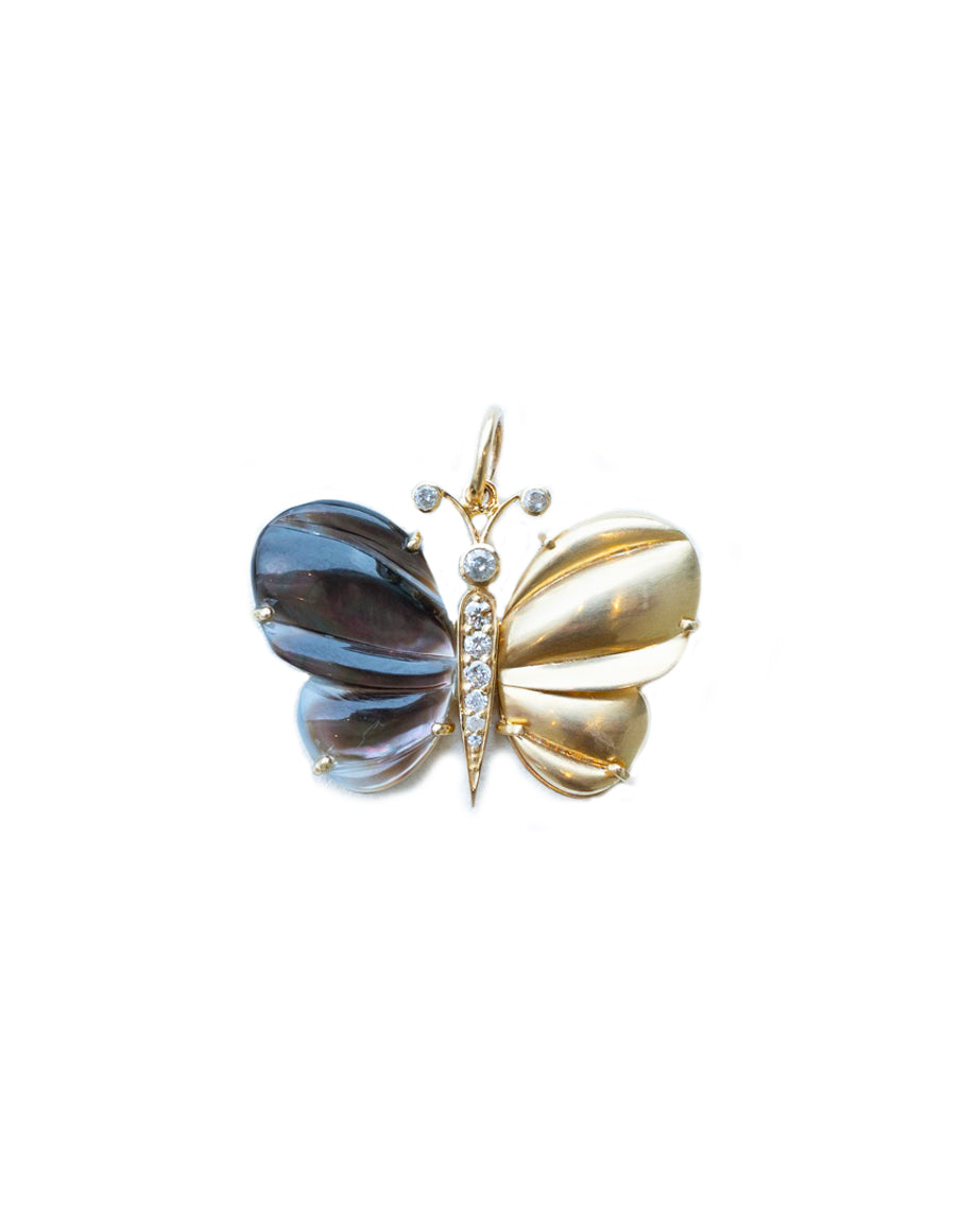 14K Gold Half & Half Abalone Butterfly Charm