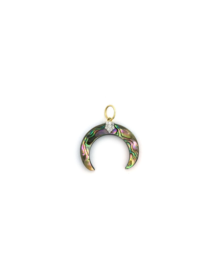 14K Gold Diamond Abalone Crescent Horn Charm