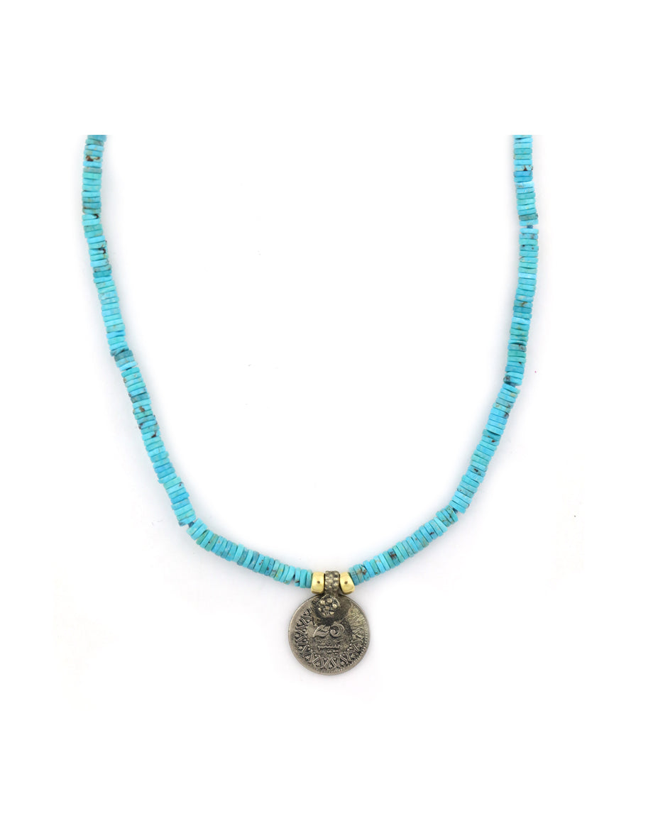 Single Afghan Coin Heishi Turquoise Necklace