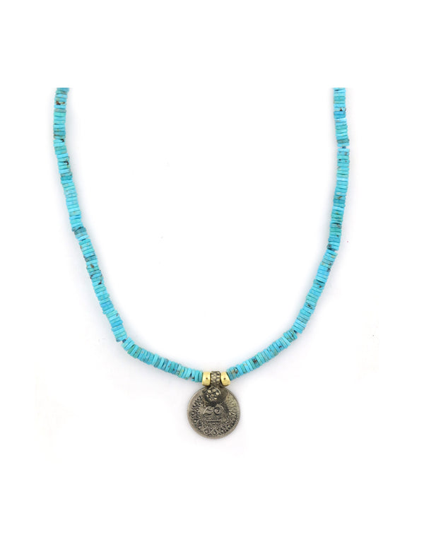 Single Afghan Coin Heishi Turquoise Necklace