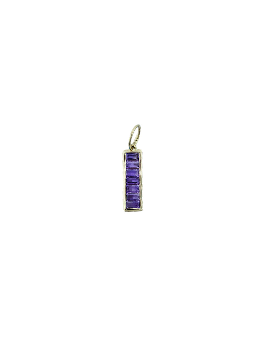 14K Gold Baguette Amethyst Bar Charm