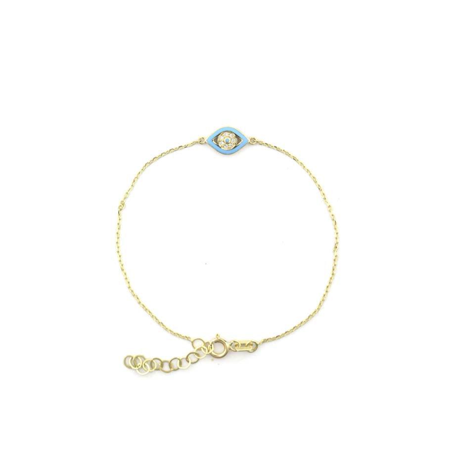 14K Gold Greek Baby Blue Enamel Evil Eye Bracelet