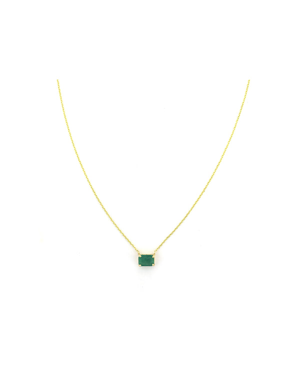 14K Gold Emerald Cut Emerald Necklace
