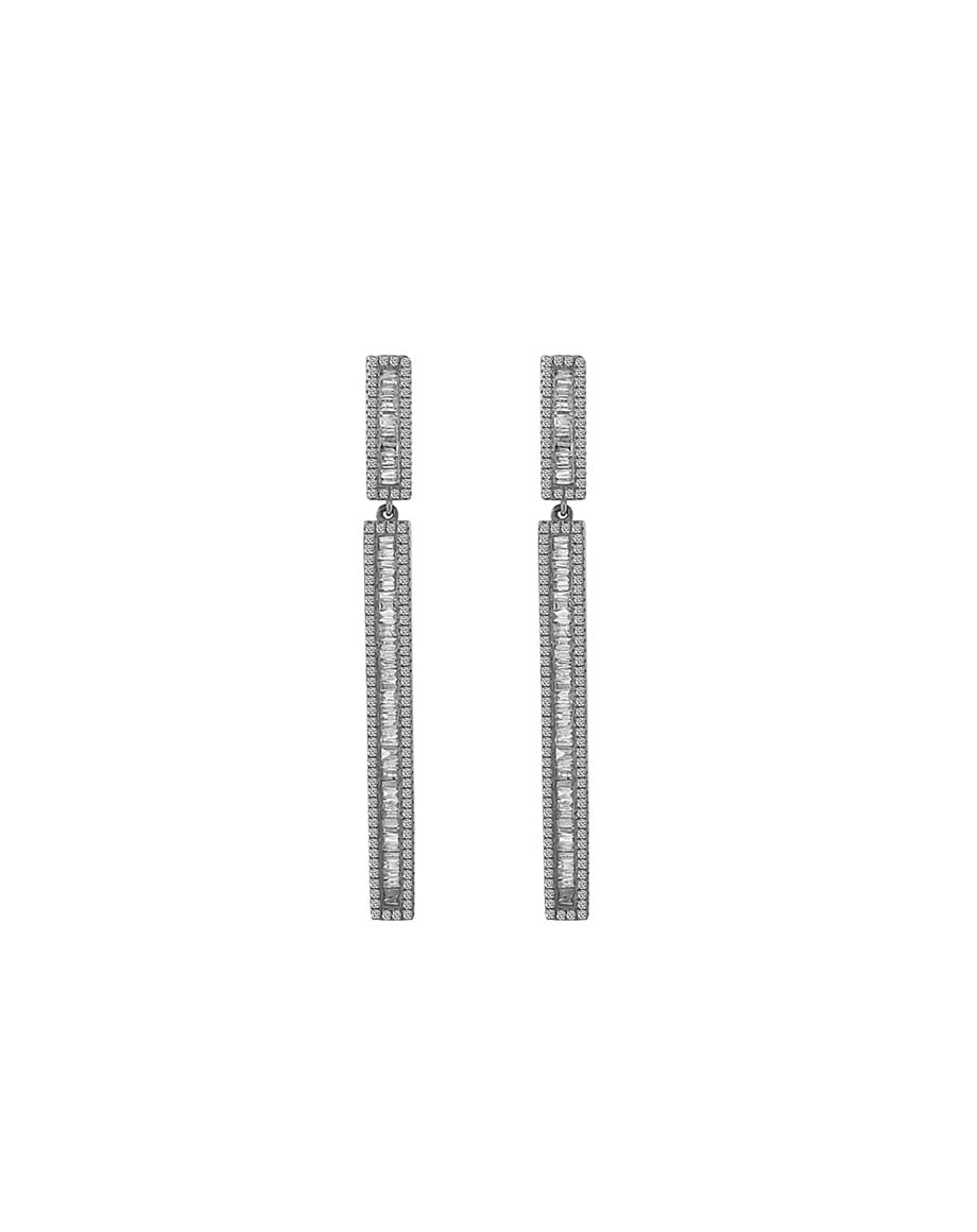 Silver & Baguette Diamond Bar Duster Earrings