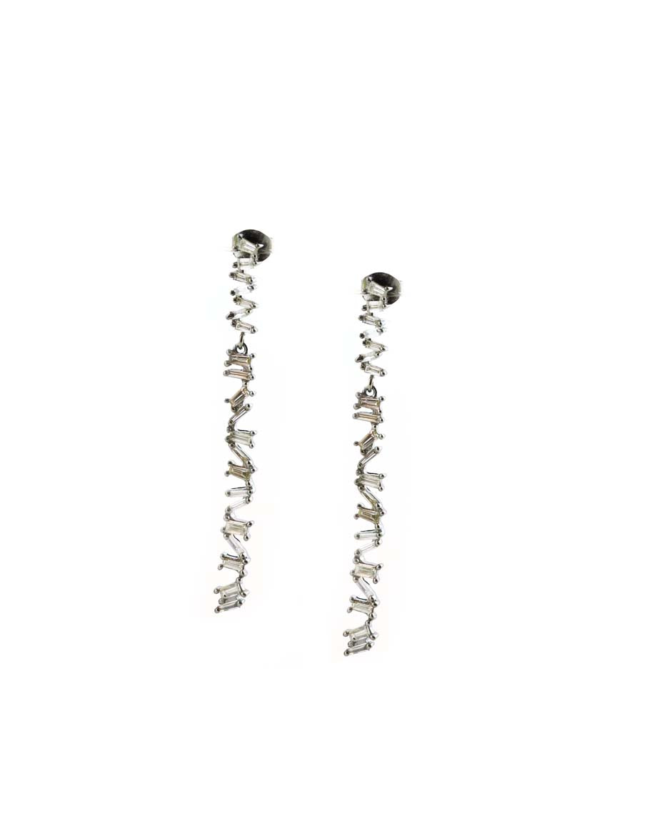 Silver & Baguette Diamond Zig Zag Earrings