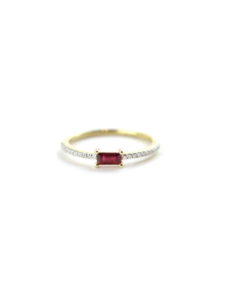 14K Gold Baguette Ruby Diamond Ring