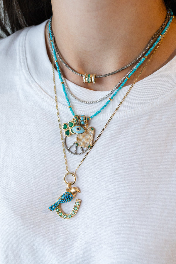 14K Gold Chunky Emerald Stone Clover Charm