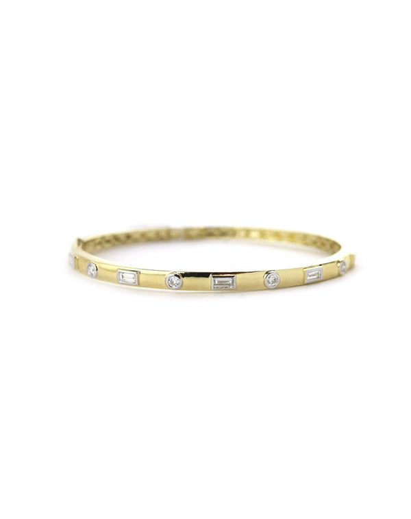 14K Gold Mix Shape Diamond Bezel Bangle