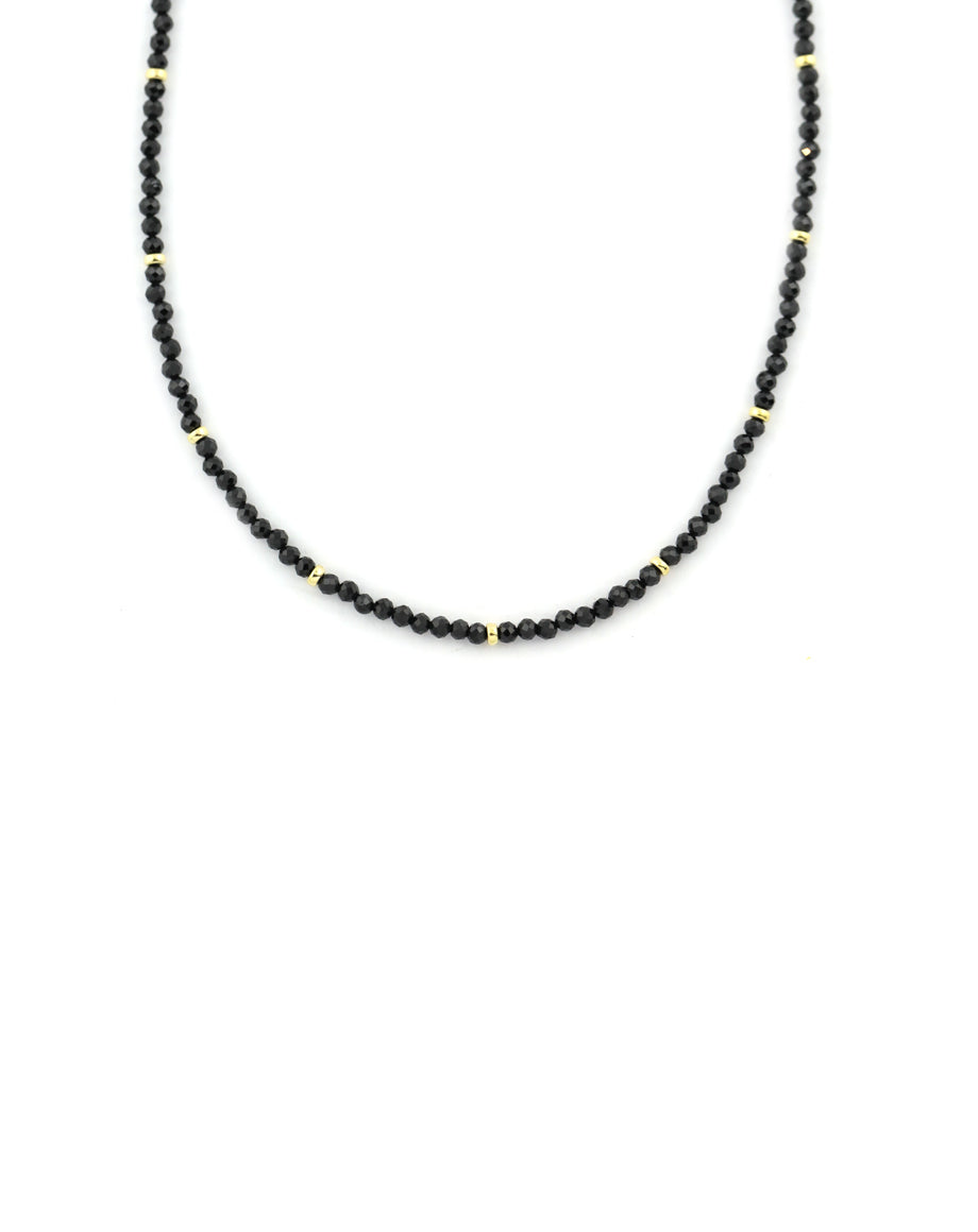 Faceted Round Black Onyx Rondelle Necklace