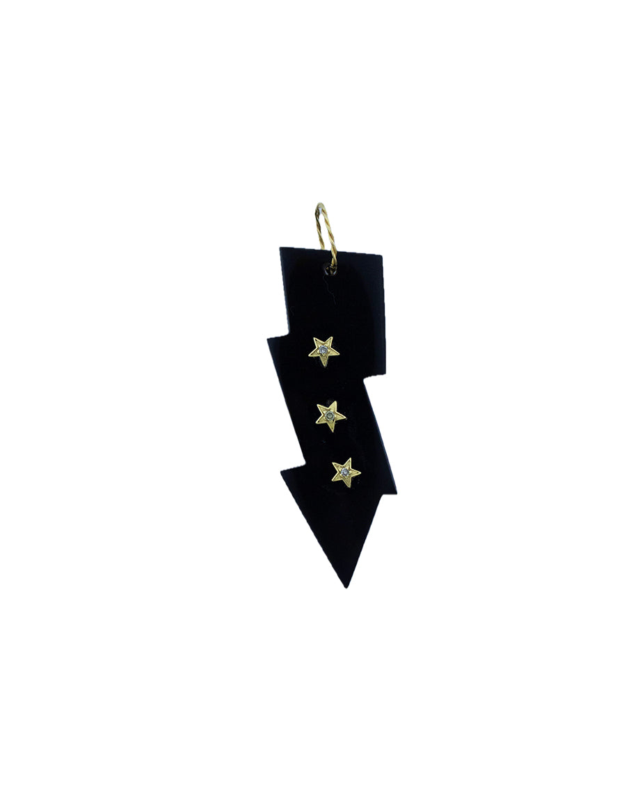 14K Gold Star Studded Black Onyx Lightning Bolt Pendant