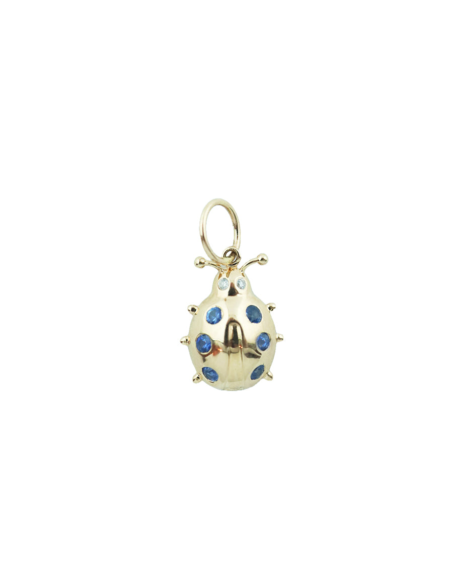 Small 14K Gold Blue Sapphire Ladybug Charm