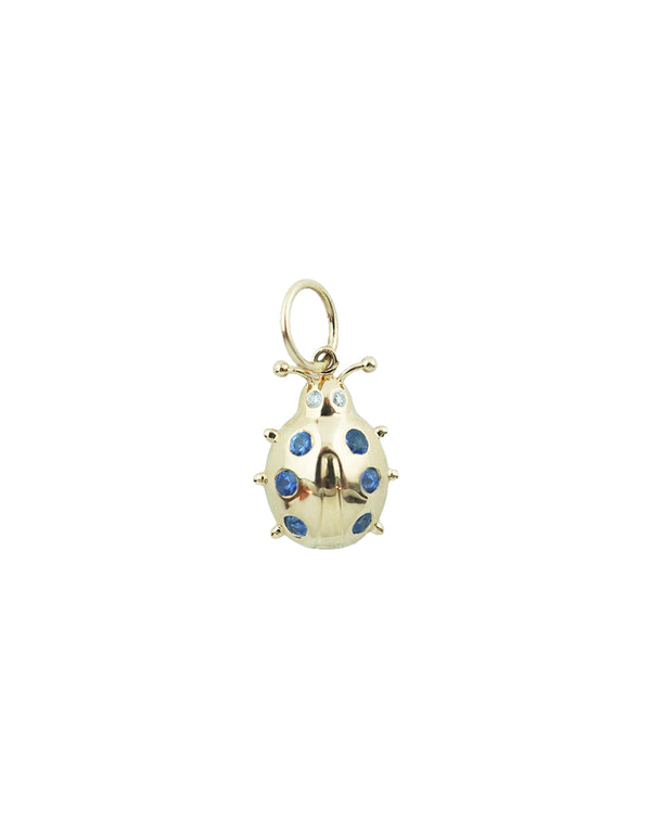 Small 14K Gold Blue Sapphire Ladybug Charm