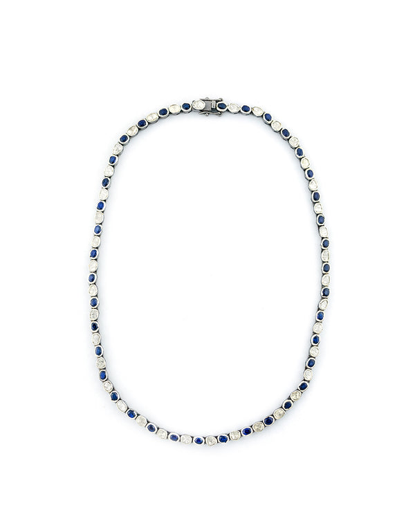 Blue Sapphire Polki Diamond Tennis Necklace
