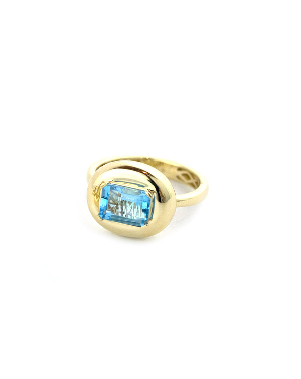 14K Gold Puffy Dome Blue Topaz Ring