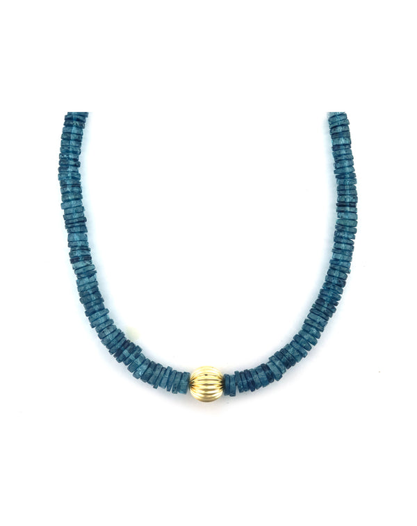 8mm Heishi Blue Topaz Fluted Rondelle Necklace