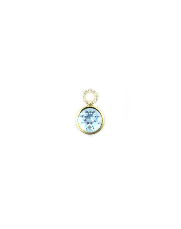 14K Gold Diamond Round Blue Topaz Earring Charm