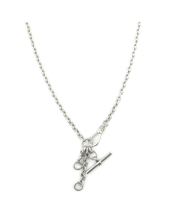 20" Bright Silver Lobster Lock T Bar Lariat Necklace