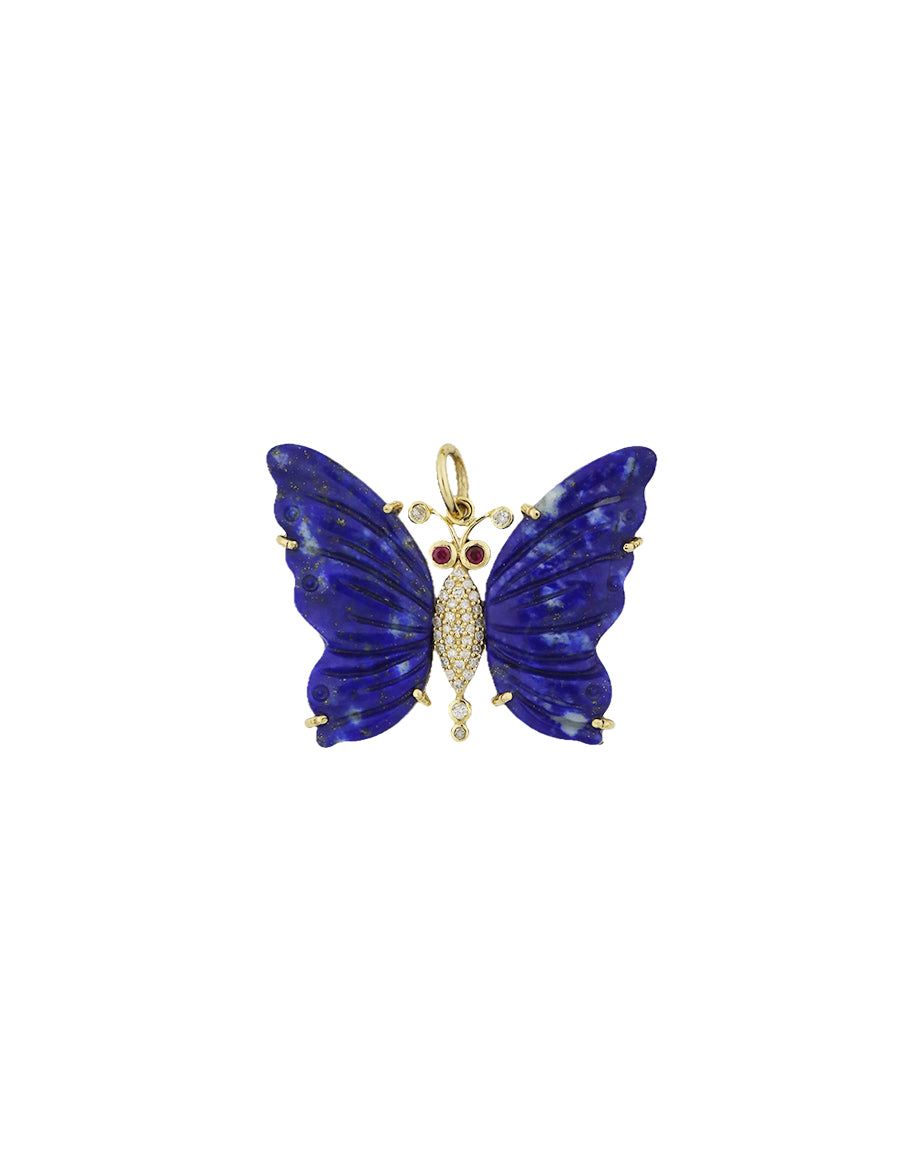 14K Gold Ruby Eye Lapis Butterfly Charm