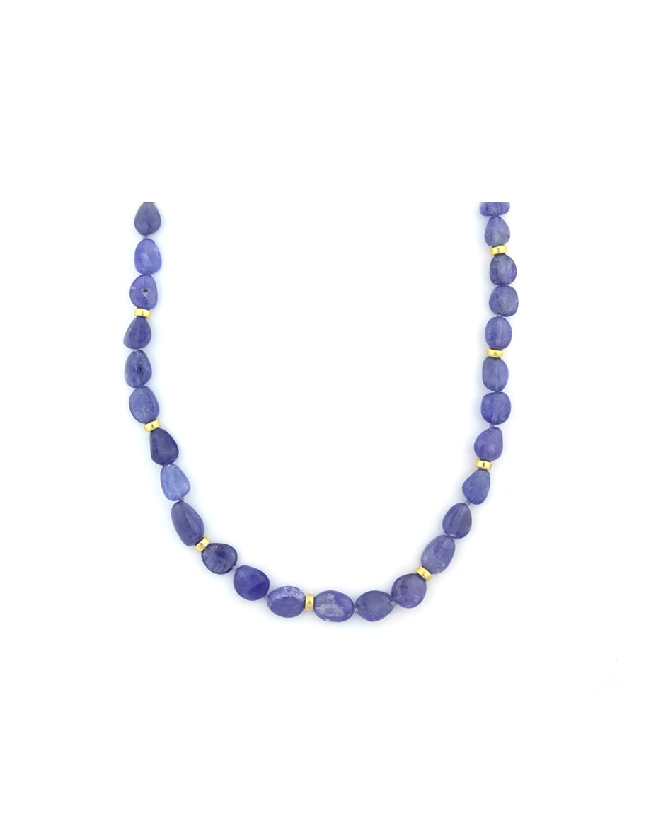 Oval Cabochon Tanzanite Rondelle Necklace