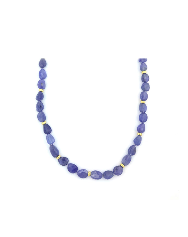 Oval Cabochon Tanzanite Rondelle Necklace