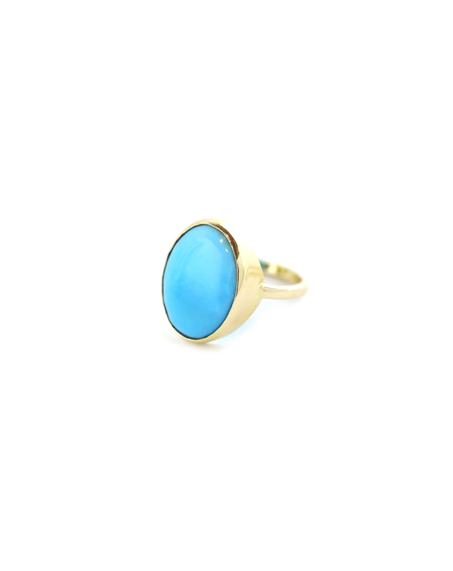 Large 14K Gold Oval Cabochon Turquoise Rings