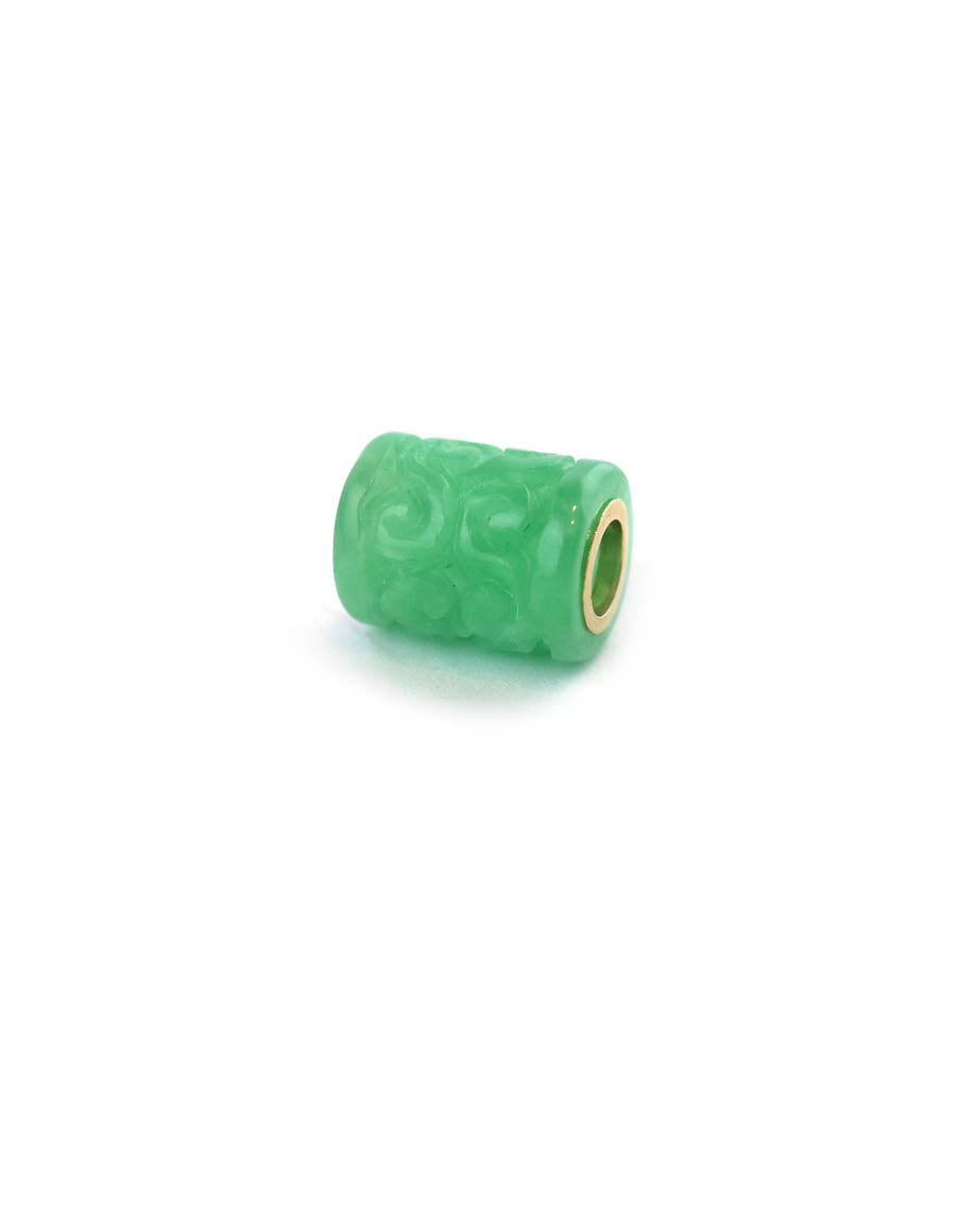 14K Gold Carved Dark Green Jade Tube Spacer