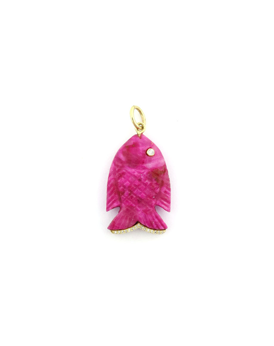14K Gold Pink Calcite Carved Fish Charm