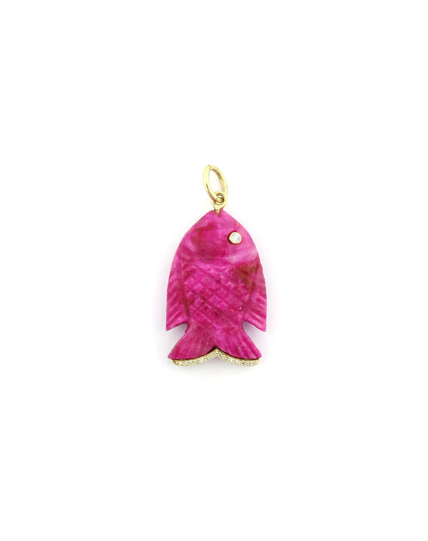 14K Gold Pink Calcite Carved Fish Charm