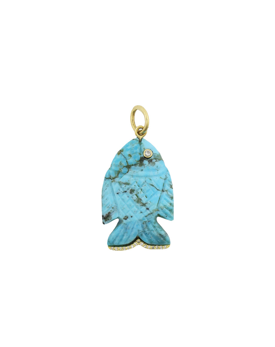 14k Gold Carved Turquoise Fish Charm
