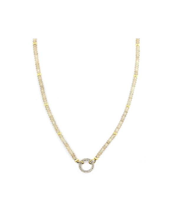 12mm Silver Diamond Lock Necklace: Champagne Zircon