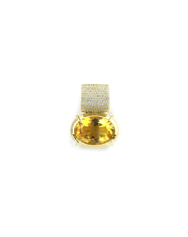 Thick 14K Gold Pave Diamond Oval Citrine Spacer