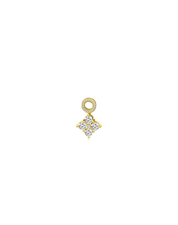 14K Gold Round Diamond Clover Earring Charm