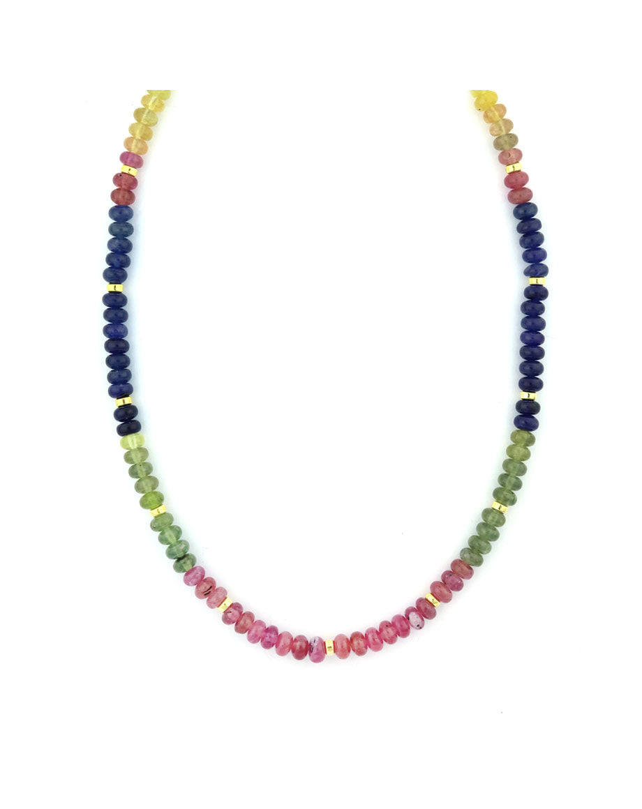 Color Block Multi Sapphire Cabochon Necklace
