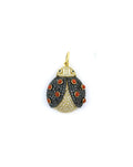 14K Gold Black Diamond Coral Ladybug Charm