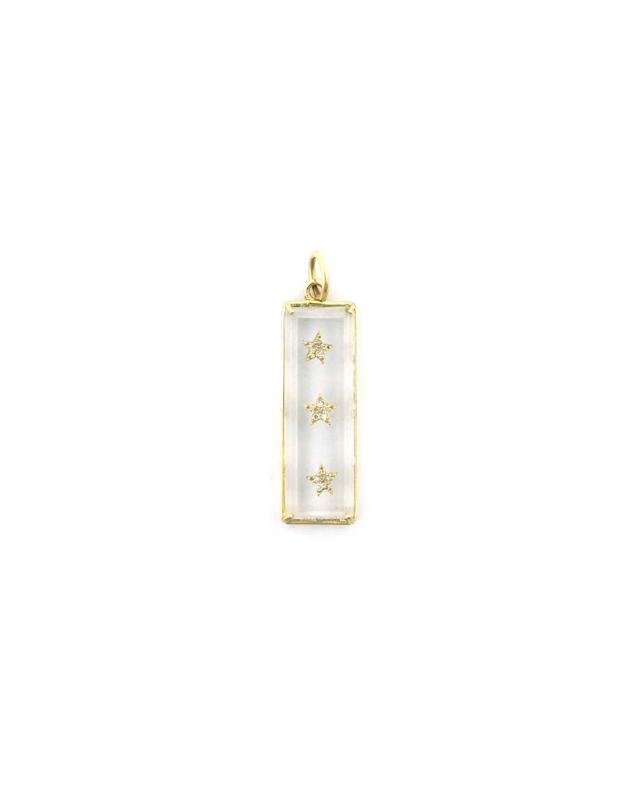 14K Gold Crystal Quartz Diamond Star Rectangle Pendant
